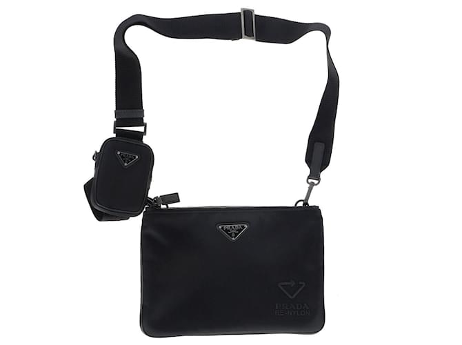 Prada Re-Nylon Logo-Plaque Shoulder Bag in Black Nylon