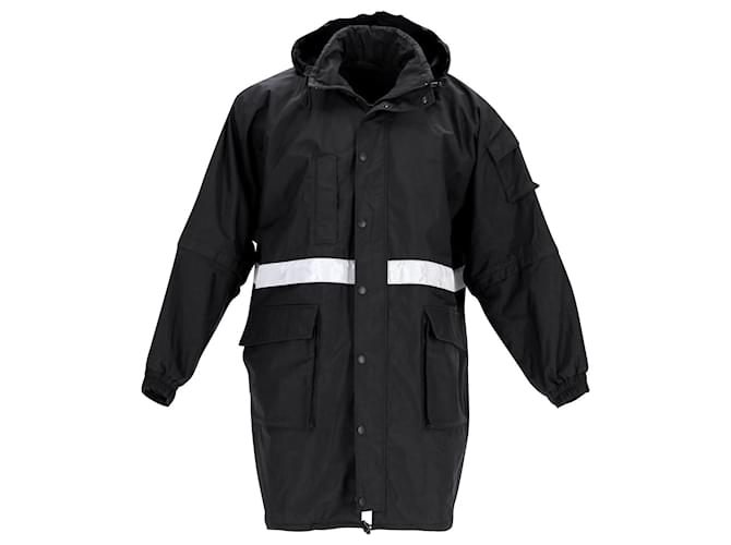 Balenciaga Reflective Stripe Zip-front Parka in Black Nylon Balenciaga Reflective Stripe Zip-front Parka in Black Nylon