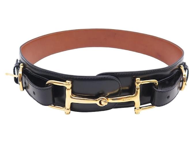 Céline VINTAGE CELINE GOLDEN MORS BELT 75 BLACK LEATHER