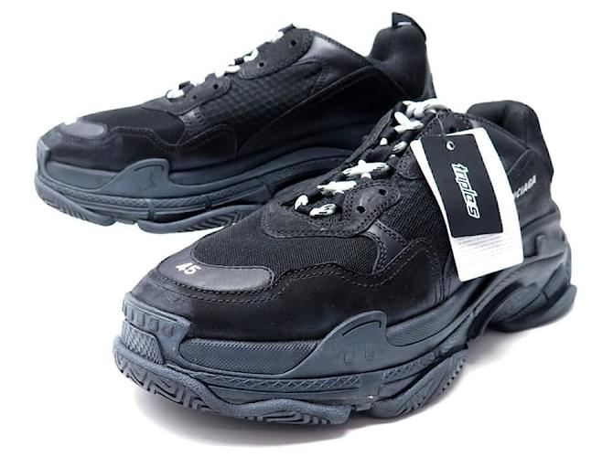 NEW BALENCIAGA TRIPLE S CLEAR SOLE SHOES 534162 45 BLACK CANVAS