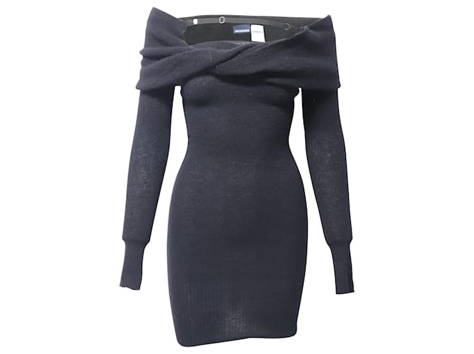 Jacquemus Ascua Off-the-Shoulder Ribbed-Knit Dress in Black