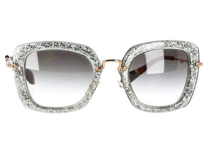 Miu Miu Glitter Cat Eye Sunglasses in Silver Acetate Silvery