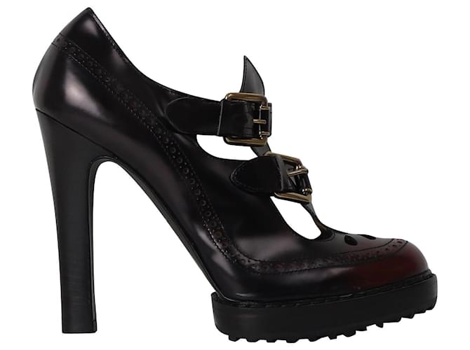 Alexander McQueen Mary Jane Pumps in Burgundy Leather Dark