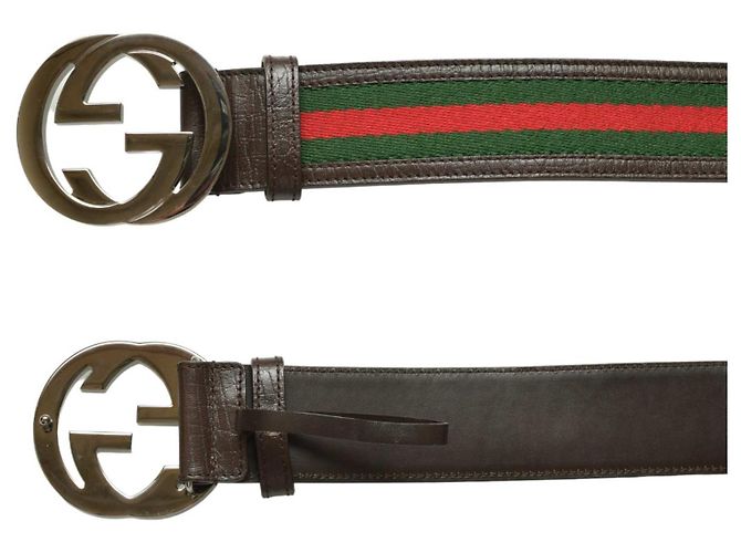 Gucci Web strap in green and red belt with interlocking G  display picture 3