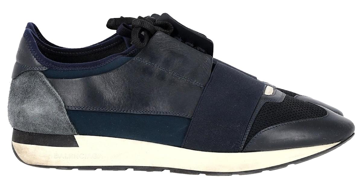 Balenciaga Race Runner Sneakers in Navy Blue Leather and Mesh ref.1303339 Joli Closet