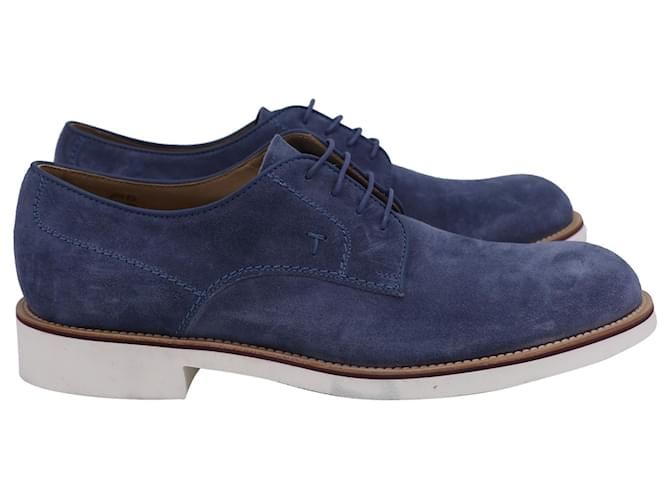 Tod's Lace Up Derby in Blue Suede Joli Closet