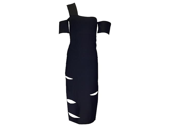 Alexander McQueen Black Cut-Out Detail One Shoulder Bandage Midi