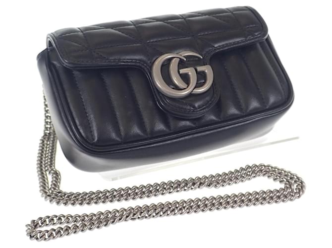 Gucci Super Mini GG Marmont Matelasse Crossbody Bag Black Pony