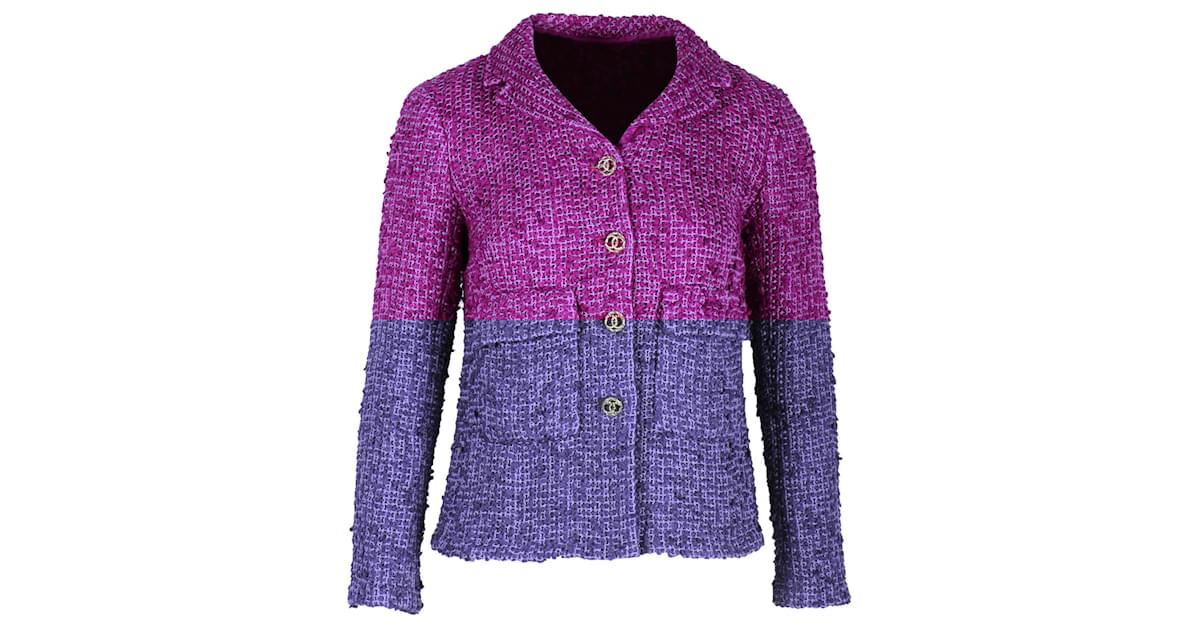 CHANEL Red & Blue tweed Button Front Jacket XL | FR 46 | eBay