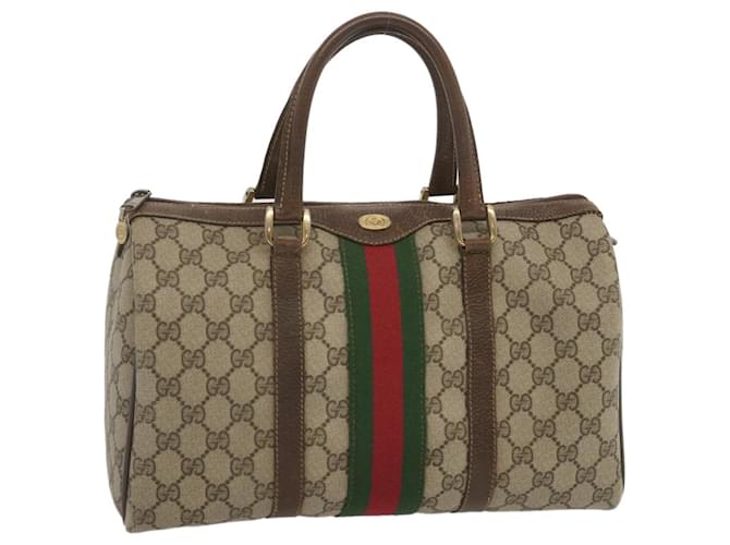 GUCCI GG Supreme Web Sherry Line Boston Bag Beige Red Green
