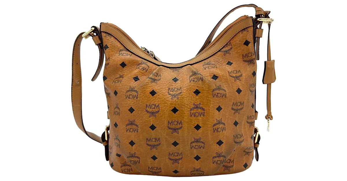 MCM Handtasche Boston Bag 30 Visetos Cognac Gold Tasche Umhängetasche store LogoPrint