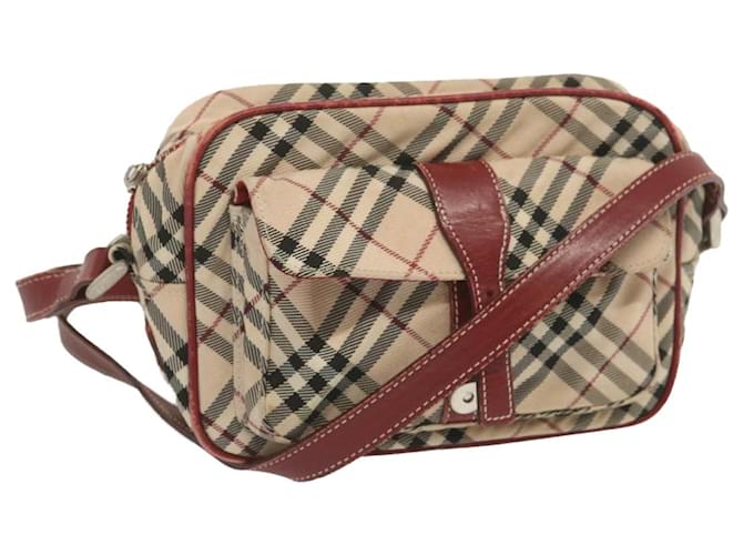 BURBERRY Nova Check Blue Label Shoulder Bag Nylon Beige Red Auth