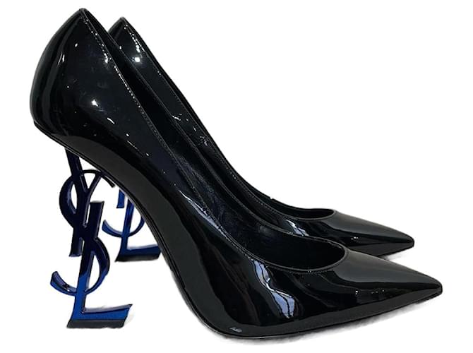 SAINT LAURENT ブラック ハイヒール 37 Auth Saint Laurent Black Leather Pumps Gold Studded Toe