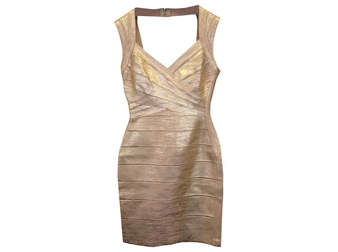 blush pink and gold bridesmaid dresses Amanda Gold Bandage Strapless Formal Maxi Dress - US 8 main image 0
