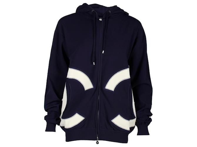 Chanel Zip Hooded CC Sweatshirt in Navy Blue Cotton ref.JC1322389
