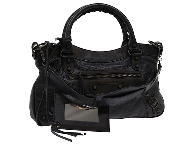 BALENCIAGA The first Hand Bag Leather 2way Black 103208 Auth