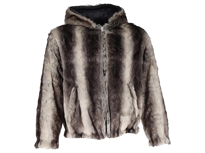 Supreme Faux Fur Reversible Hooded Jacket in Beige Acrylic Brown