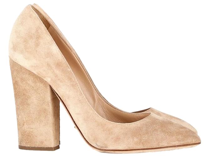 Sergio Rossi Scarlett Block-Heel Pumps in Beige Suede Brown ref