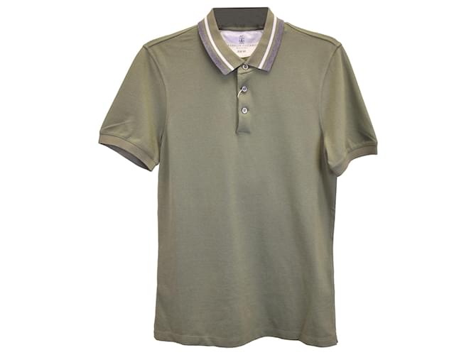 BRUNELLO CUCINELLI ポロシャツ オリーブグリーン Brunello Cucinelli Polo Shirt in Army Green Cotton Pique Olive