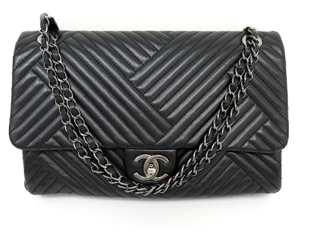 Chevron Black Chanel Jumbo Chanel Black Calfskin Chevron Classic