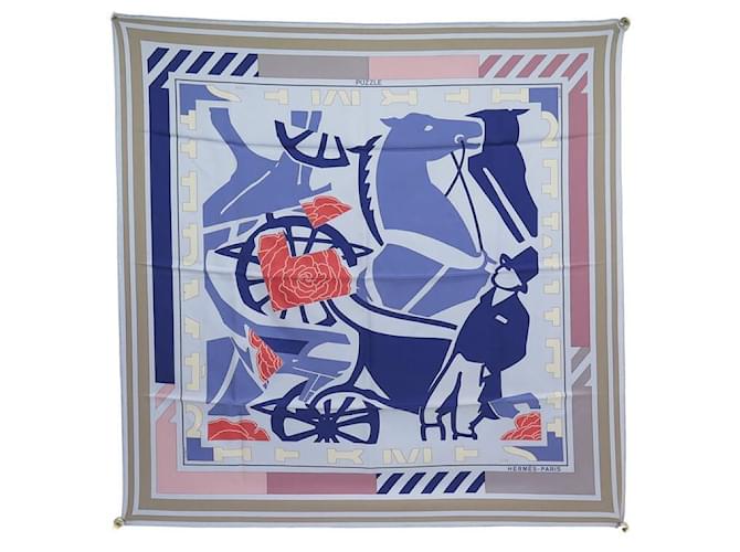 Hermès NEW HERMES PUZZLE SCARF BY JOHACHIM METZ CARRE 90 BLUE SILK