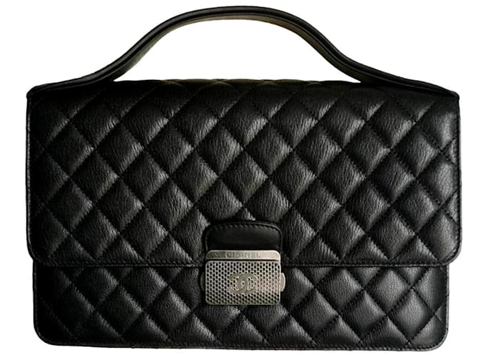 Large Chanel CC University Flap Bag NEW Black Leather