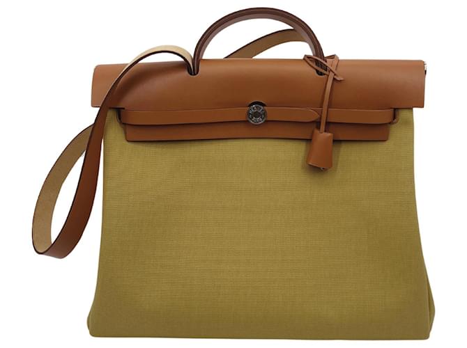 Hermès Herbag Zip 39 Palladium Hardware Ginger / Naturel