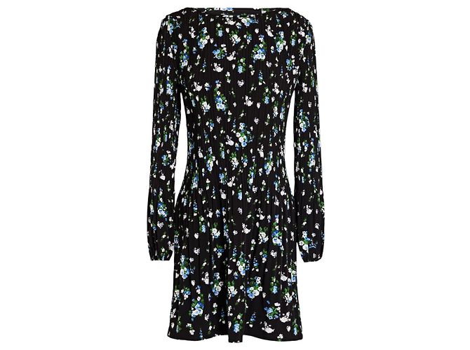 Robe Maje En Soie Noire Avec Motif Fleurs Bleues - Taille T1 - Occasion Très Bon état