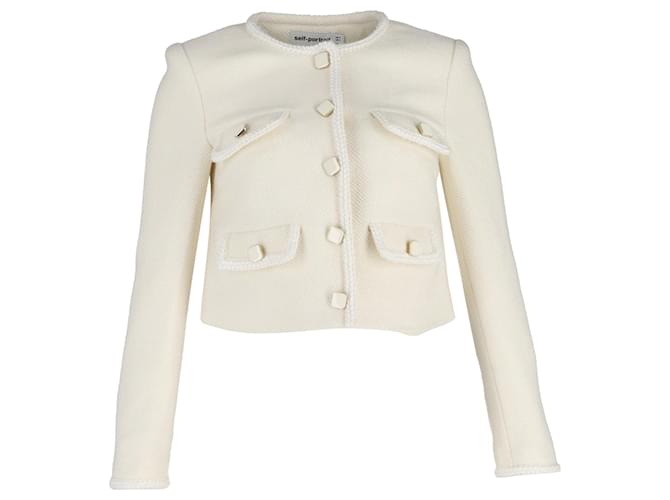 Self portrait Self-Portrait Boucle Cropped Jacket in Cream Wool