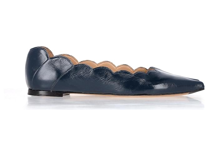 Chloé Chloe Pointed Lauren Ballerina Flats in Blue Leather ref