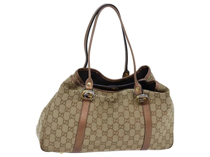 GUCCI GG Twins Canvas Tote Bag Beige Bronze Auth hk1236 Cloth ref 