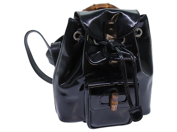 GUCCI Bamboo Backpack Patent leather Black Auth ar11692 ref  display picture 2