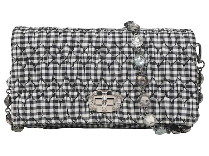 バッグ miumiu 00s archive gingham check bag Miu Miu Vichy Crystal-Strap Gingham Bag in Black and White