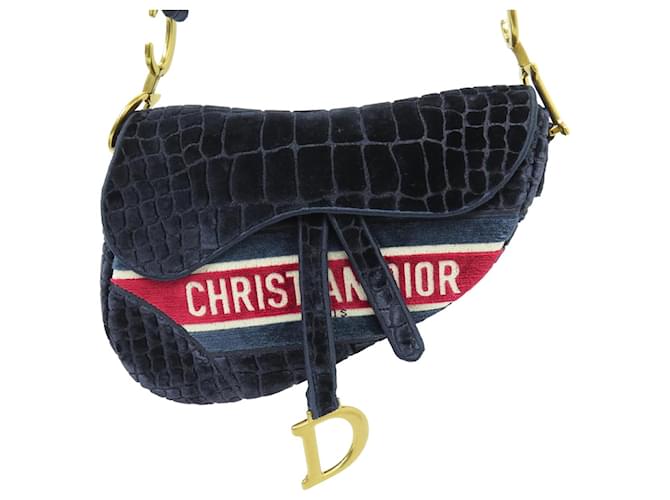 NEW CHRISTIAN DIOR SADDLE HANDBAG IN BLUE CROCOC VELVET HAND BAG