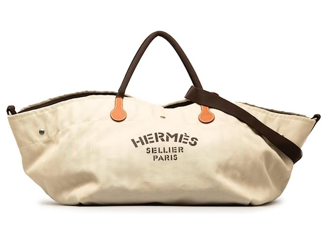 Beige Hermès Toile Fourre Tout du Cavalier Carryall Tote Satchel