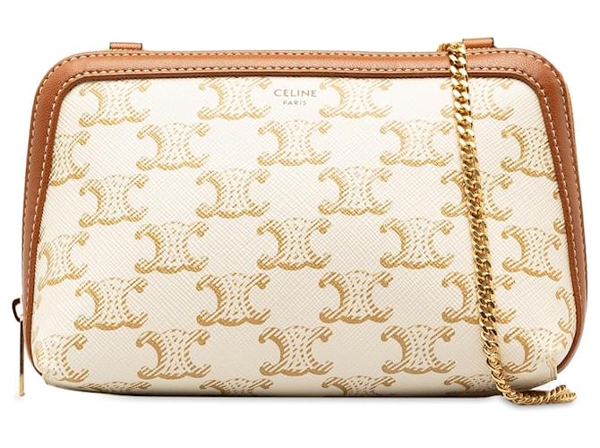 Céline Cream Celine Triomphe Clutch On Chain Crossbody Bag Leather