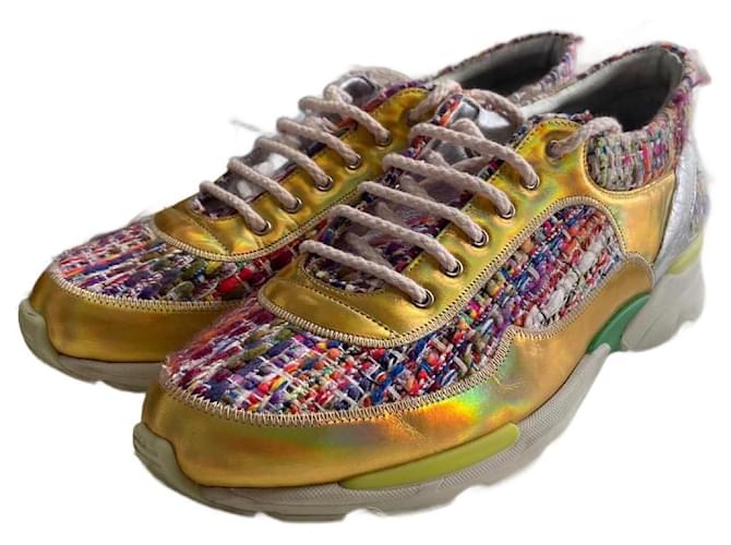 Chanel tweed sneakers Multiple colors Golden Fuschia