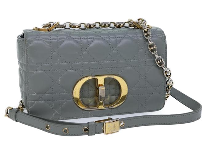 Christian Dior Canage Caro Shoulder Bag Leather Gray Auth 71331A