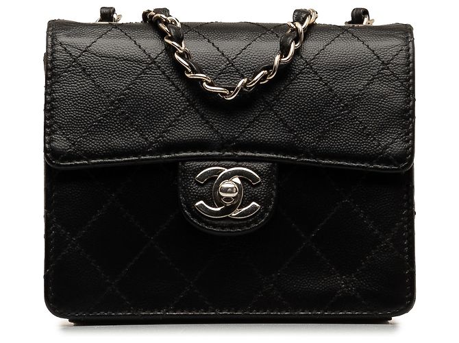 Chanel Black Mini Square Classic Quilted Caviar Flap Leather ref ...