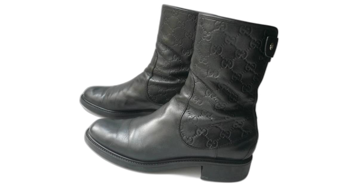 GUCCI Maud MICROGUCCISSIMA ankle boots in monogrammed leather excellent condition size 40 IT Black ref.1361219 Joli Closet