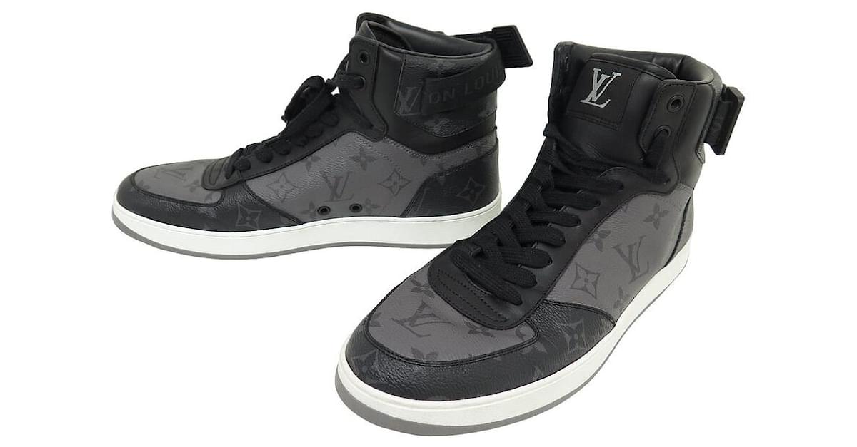 NEW LOUIS VUITTON SNEAKERS 1to8EAW RIVOLI SNEAKER BOOT MONOGRAM ECLIPSE 8 42 Grey Leather ref.1363080 Joli Closet