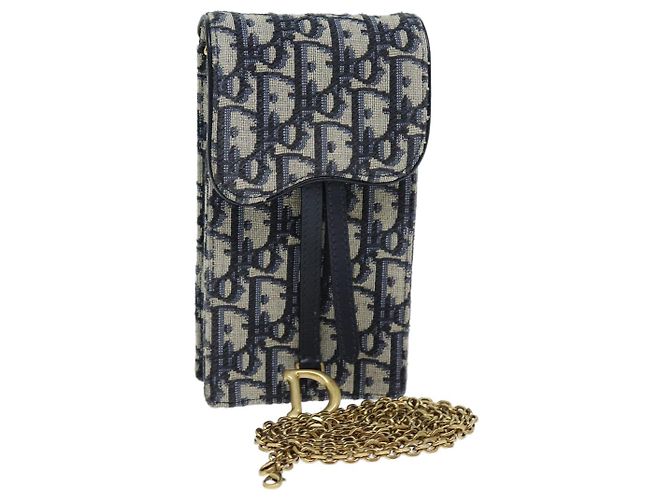 Christian Dior Trotter Canvas Chain Shoulder Bag Navy Auth 71549A Navy ...