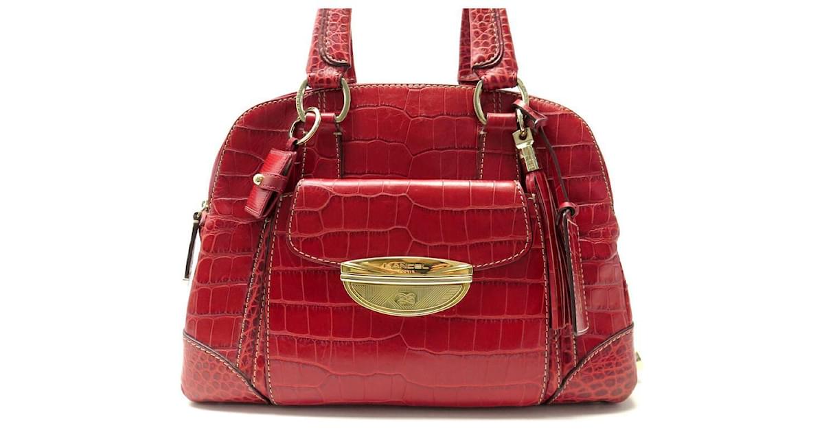 LANCEL ADJANI SHOULDER HANDBAG RED CROCOC LEATHER HAND BAG Pink ref.1367930 Joli Closet