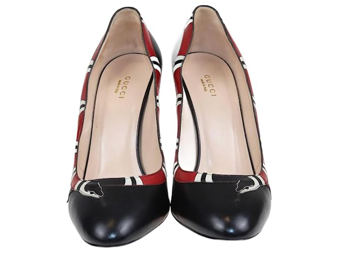 Gucci Black/Red Yoko Snake High Heel Pumps Leather