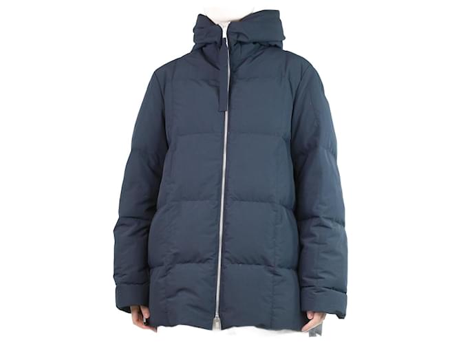 Jil Sander Marineblaue Pufferjacke mit Kapuze – Größe UK 10
