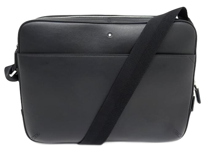 ショルダーバッグ MONTBLANC BLACK LEATHER MEISTERSTUCK SHOULDER BAG NEW MONTBLANC MESSENGER LOGO PLATE BAG 124084 BLACK SHOULDER