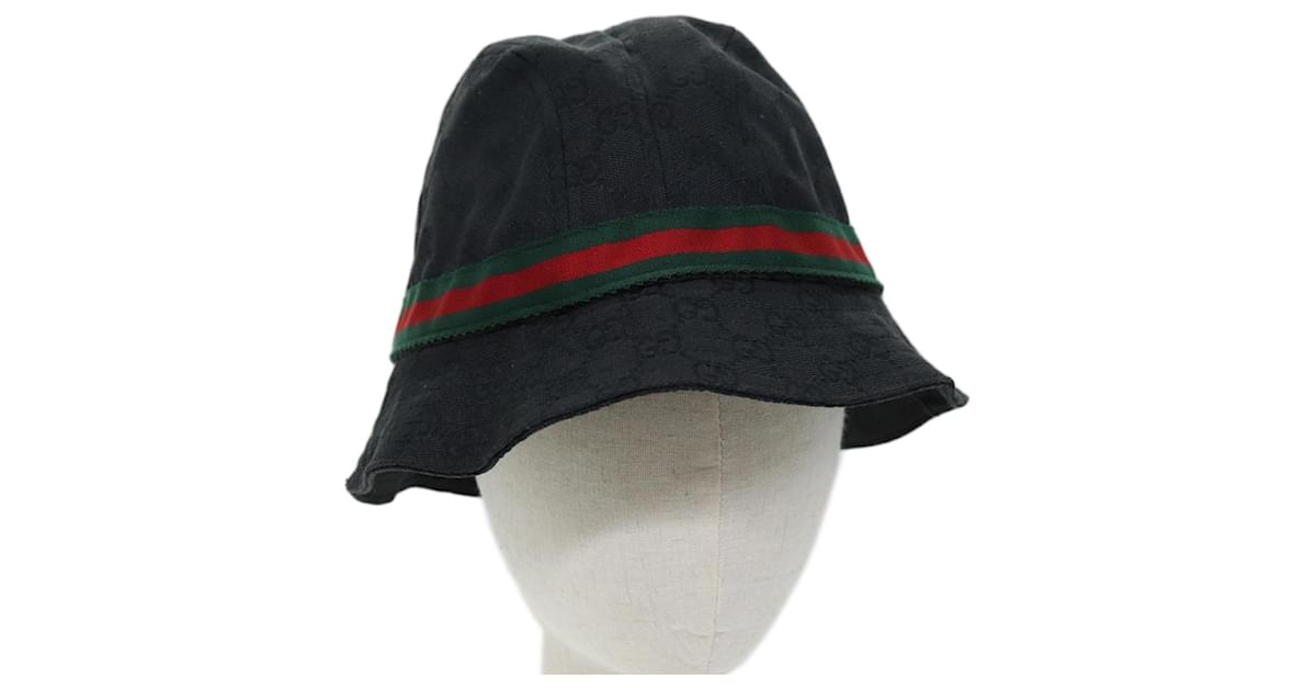 帽子 GUCCI 00's Sherry line GG bucket hat GUCCI GG Canvas Web Sherry Line Bucket Hat XL Black Red