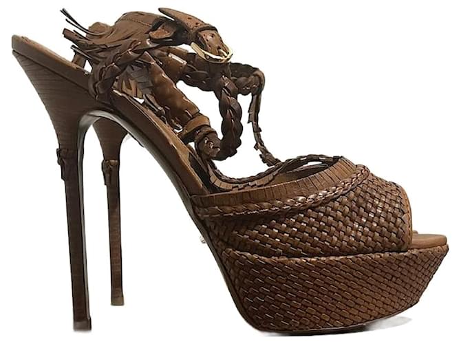 sergio rossi クロコ　ブラウン ハイヒール SERGIO ROSSI Sandals T.EU 40 Leather Brown ref.1380032 - Joli Closet