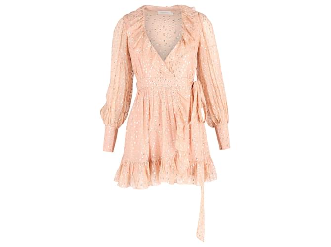 Zimmermann Ruffled Mini Wrap Dress with Gold Polka Dots in Blush Silk Pink  Peach Cotton ref.1381332 - Joli Closet