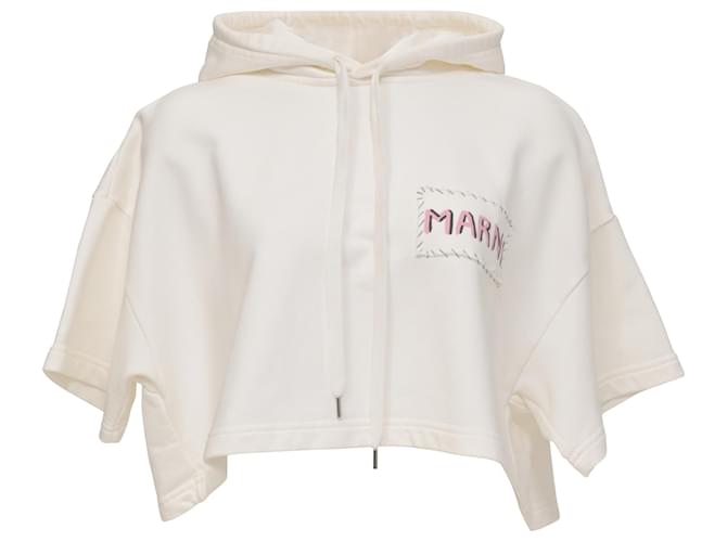 トップス Marni Logo Printed Cropped Hoodie Marni Logo Print Cropped Hoodie in White Cotton ref.1381405 - Joli
